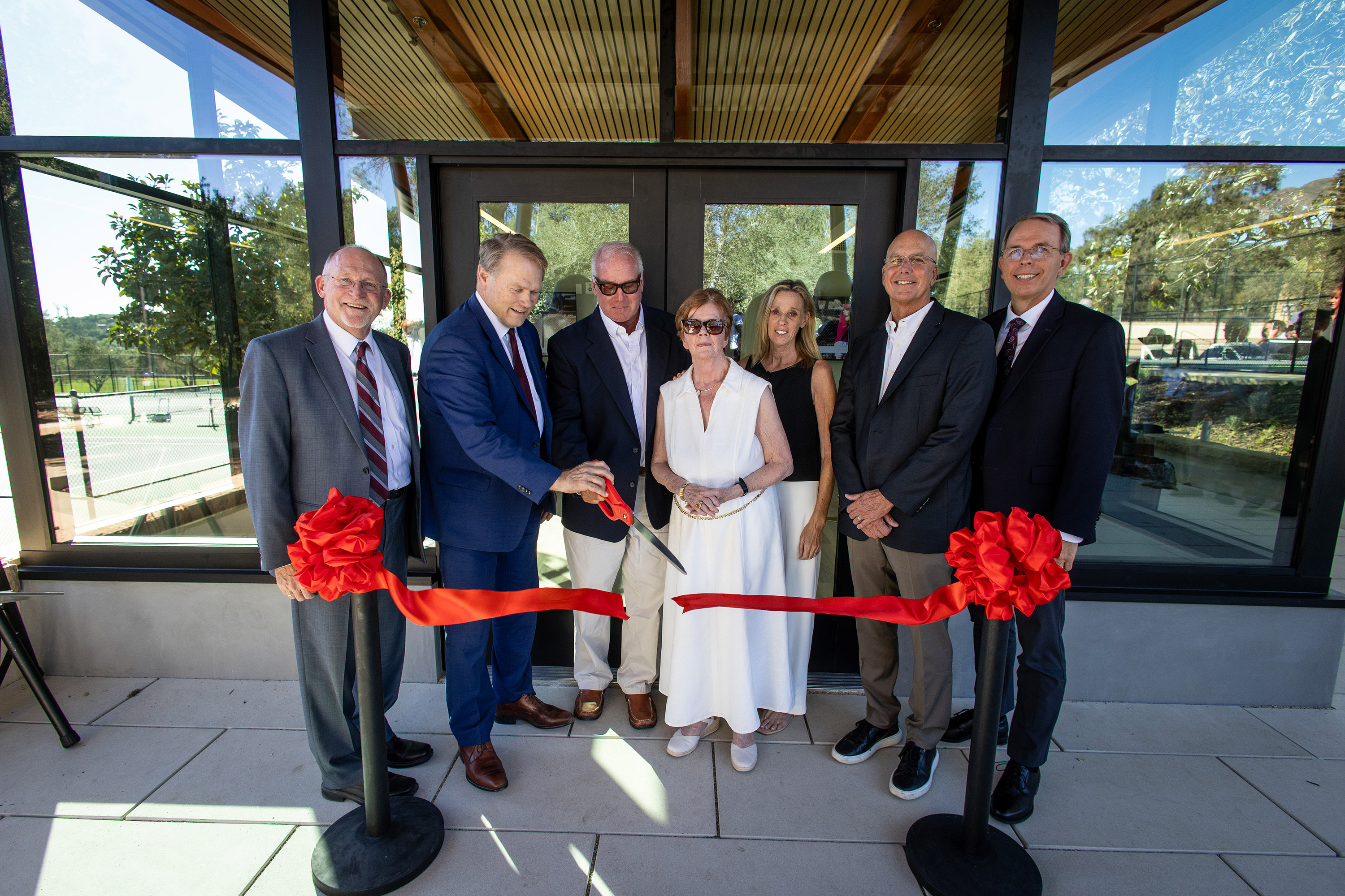Vice President Reed Sheard, President Gayle D. Beebe,  Ed, Geurtje and Betsy Boersma, Alex Nizet and Vice President Doug Jones cut the ribbon.