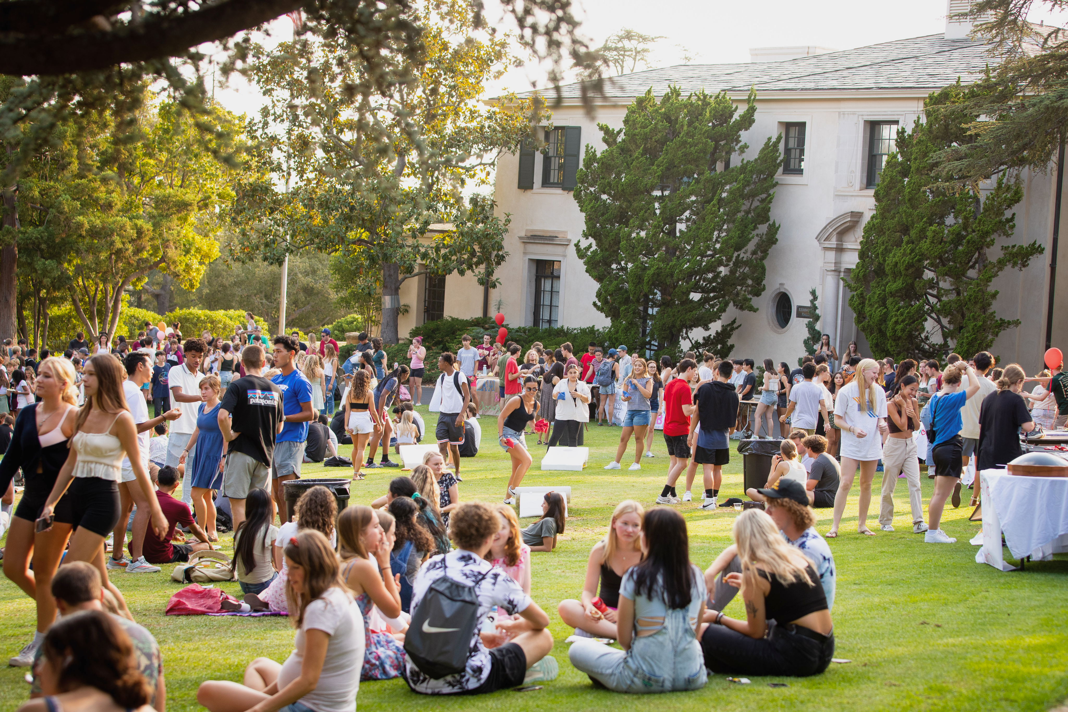 Students at an event on Kerrwood Lawn on Westmont College's campus