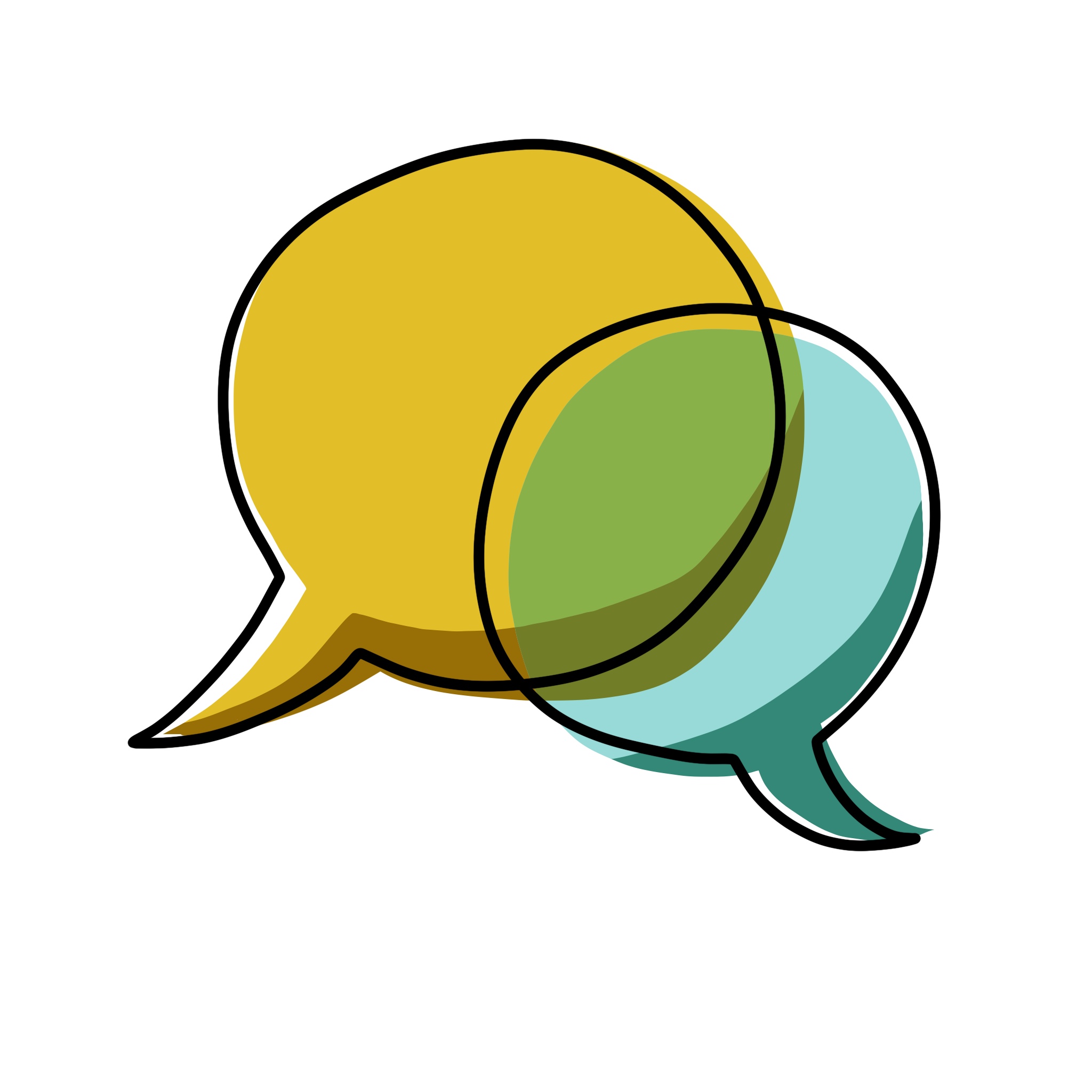 illustration of speech bubbles overlapping like a venn diagram