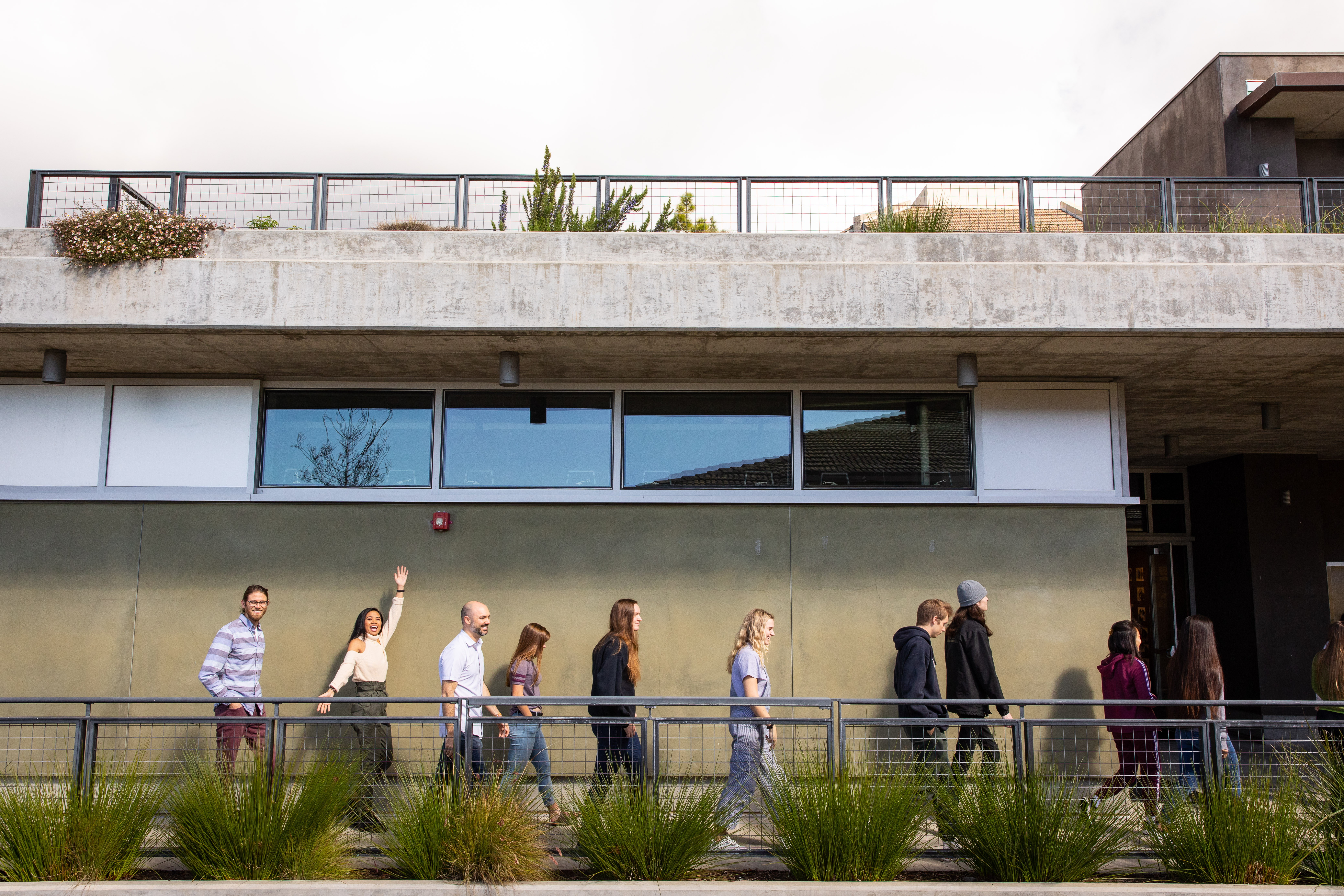 westmont students walking in front of building