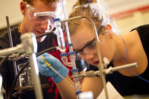 Westmont students conduct research in a chemistry lab.