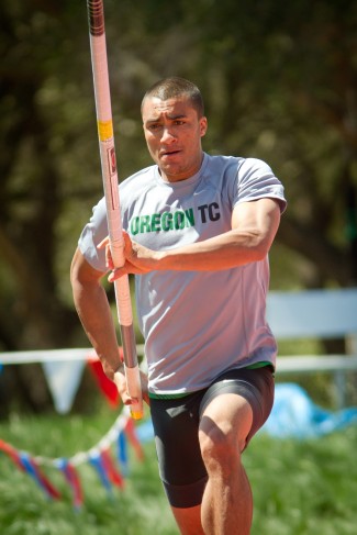 Ashton Eaton competes in the pole vault at the Sam Adams Classic in 2012
