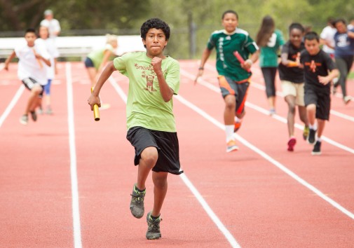 Christian Duarte of Washington Elementary School sprints toward the finish Christian Duarte of Washington Elementary School sprints toward the finish