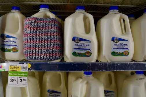 "Yarn Bomb Milk" is a photograph by Frannie Richardson_