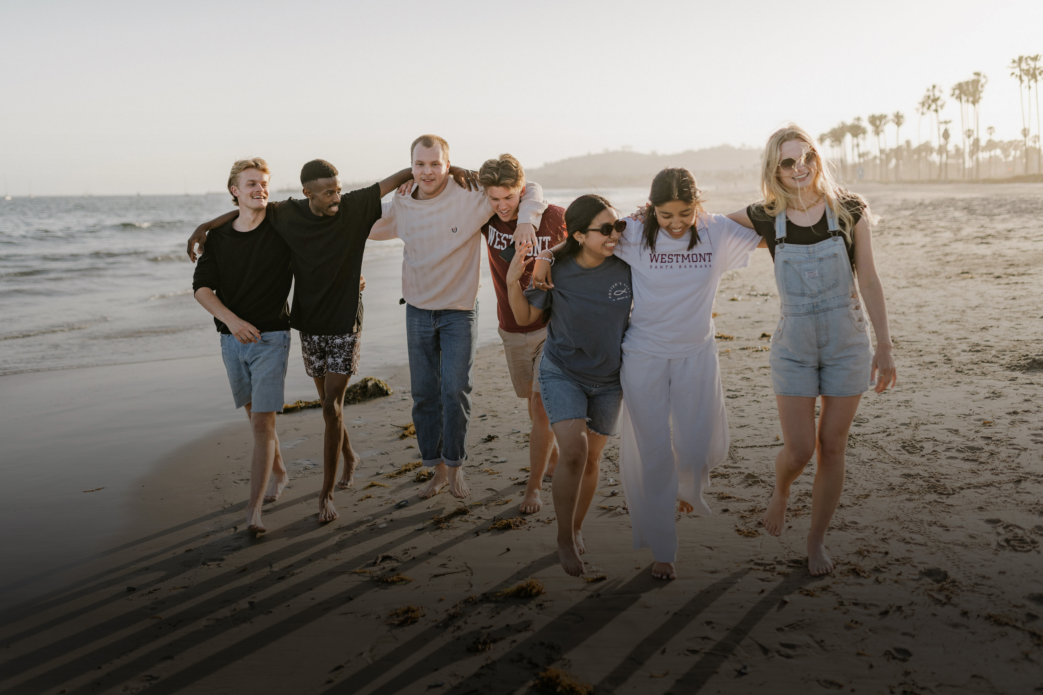 students walking on the beach