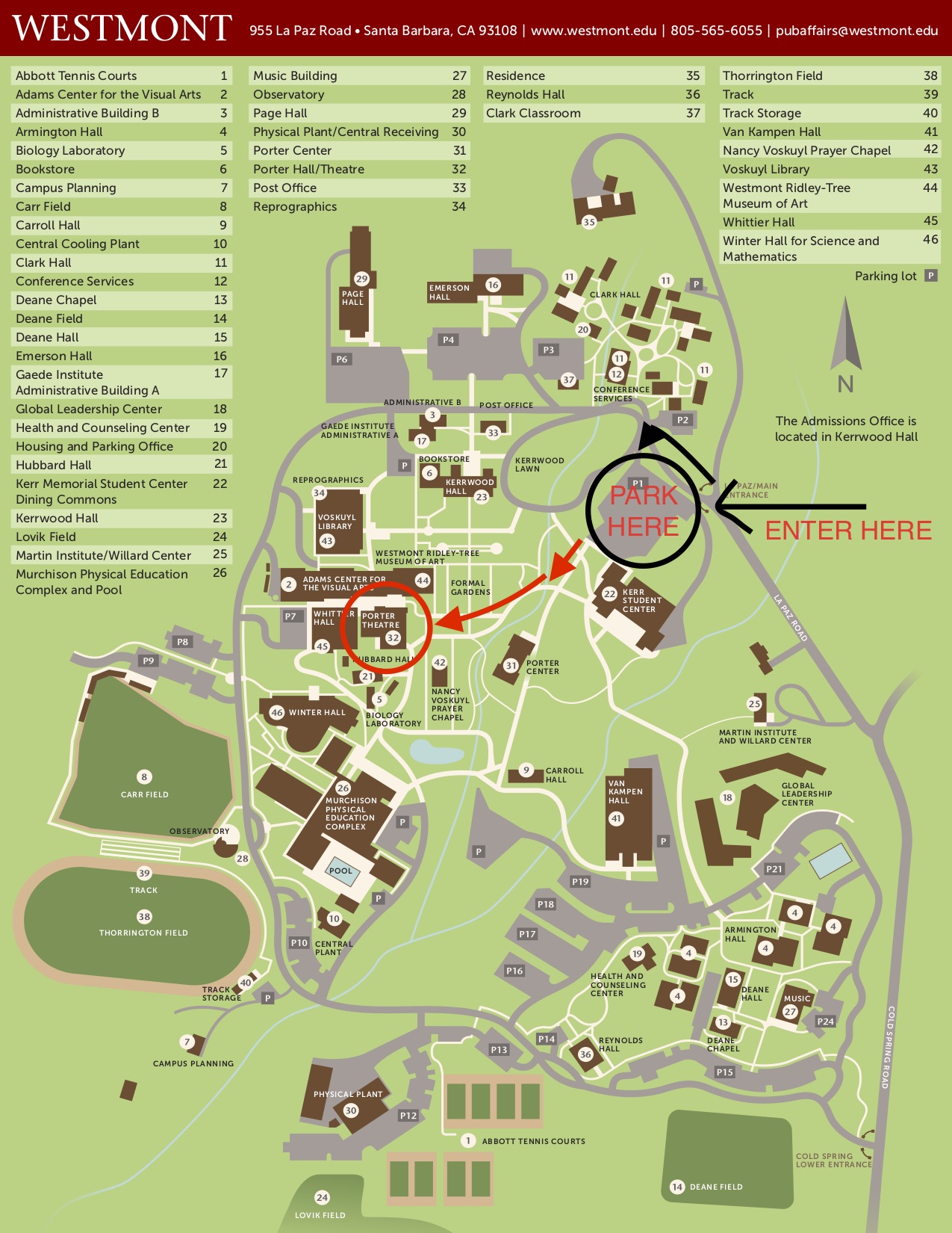 Map of campus with instructions 