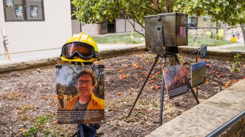 Ethan Turpin's setup of fireproof camera housings and PPE used when capturing wildfire images.
