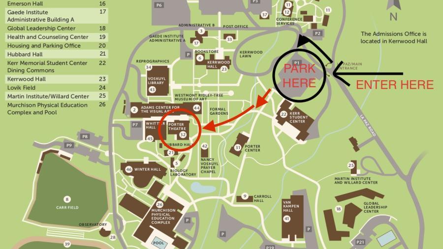 Map of campus with instructions