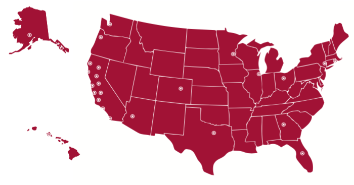 U.S. Map of 25 city tour, Westmont on the Road
