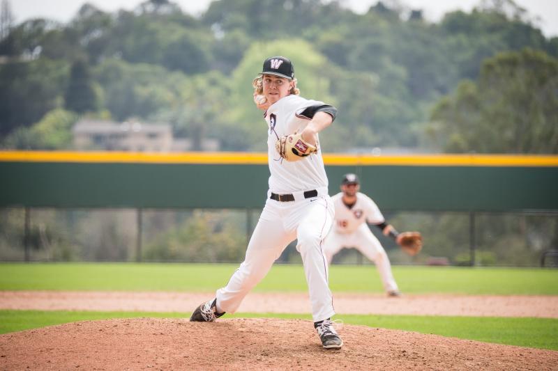 Sean Coyne pitches at a Westmont game in 2017.