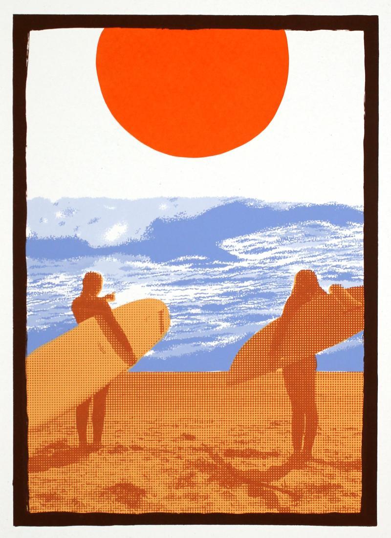 screenprint with 2 surfers