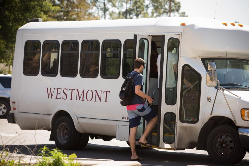 Student boarding the Westmont Shuttle