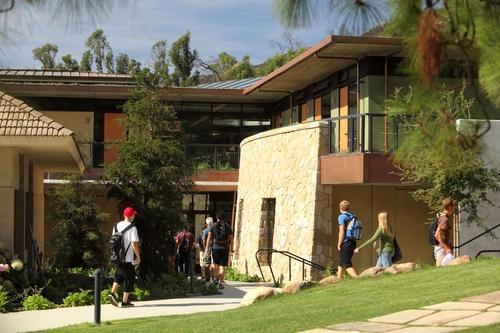 students on westmont campus walking to class