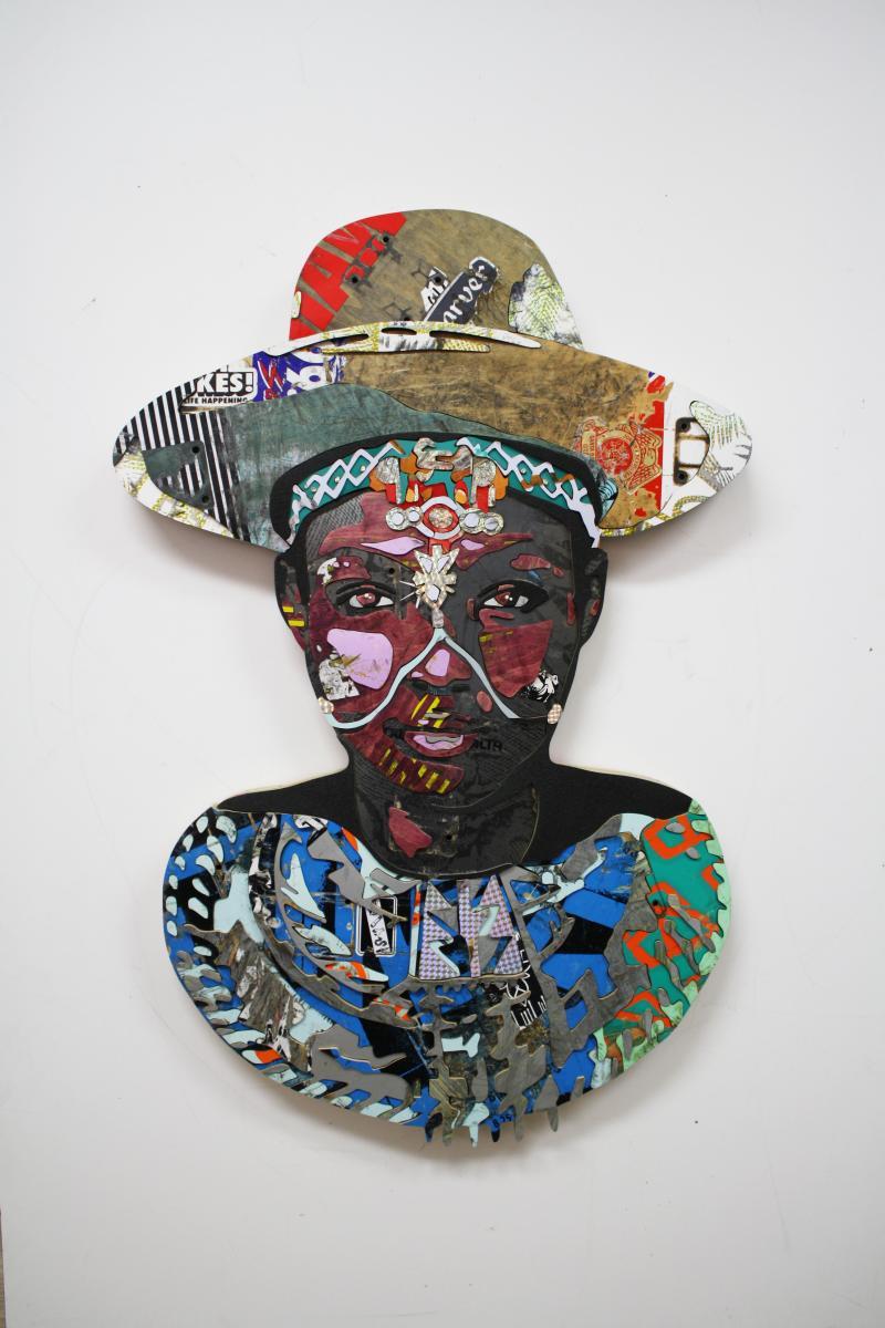 portrait of woman in wood and skateboard graphics