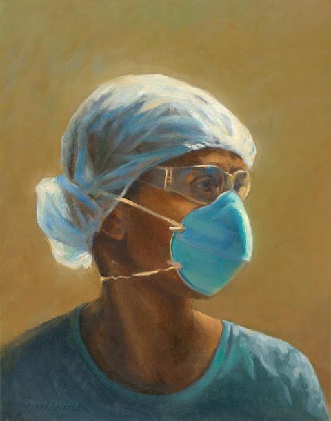 painting of doctor/nurse with mask