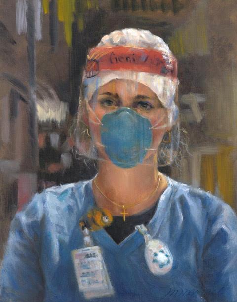 painting of doctor/nurse with mask