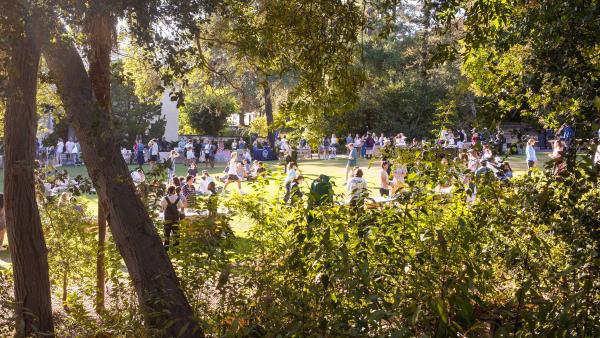 Westmont students frolic on Kerrwood Lawn during a community gathering