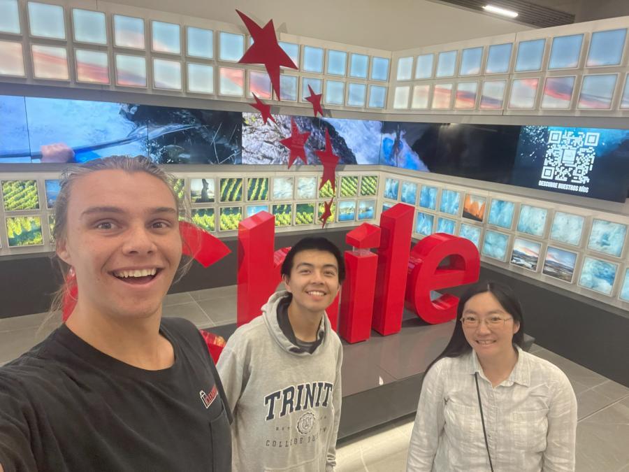 Students Jacob Nelson and Michael Lew with Dr. Jen Ito at the Chile airport
