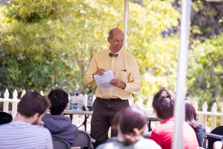 Telford Work teaches an outdoor class at Westmont