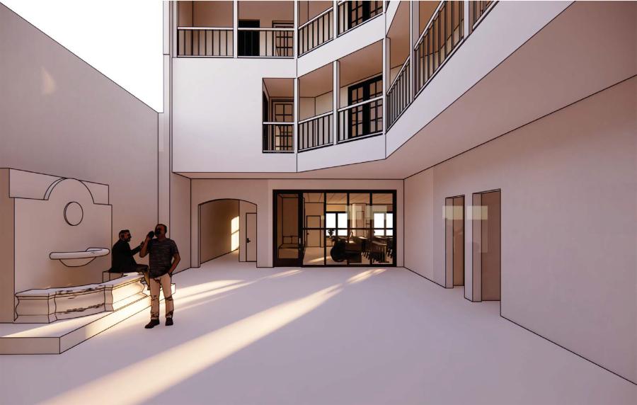 Courtyard view of classroom (DMHA Architecture)