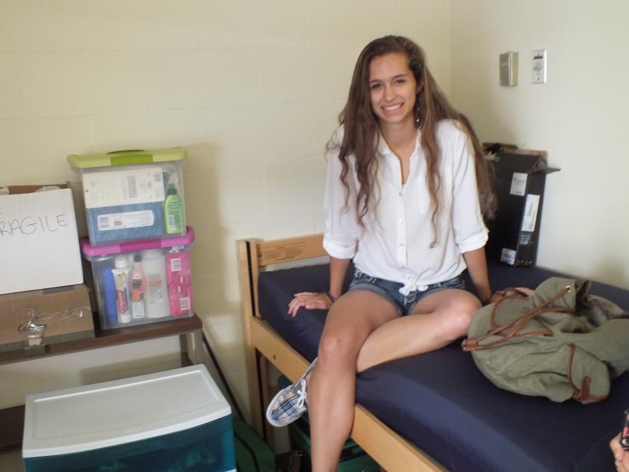 Jenna Justman sits in her dorm