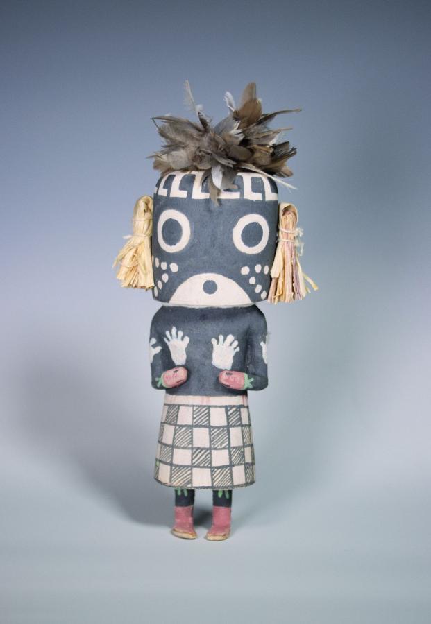 Clark Tenakhongva Mastop (Fertility Spirit) 2023 Natural Pigments and feathers on Cottonwood Root Local Collection