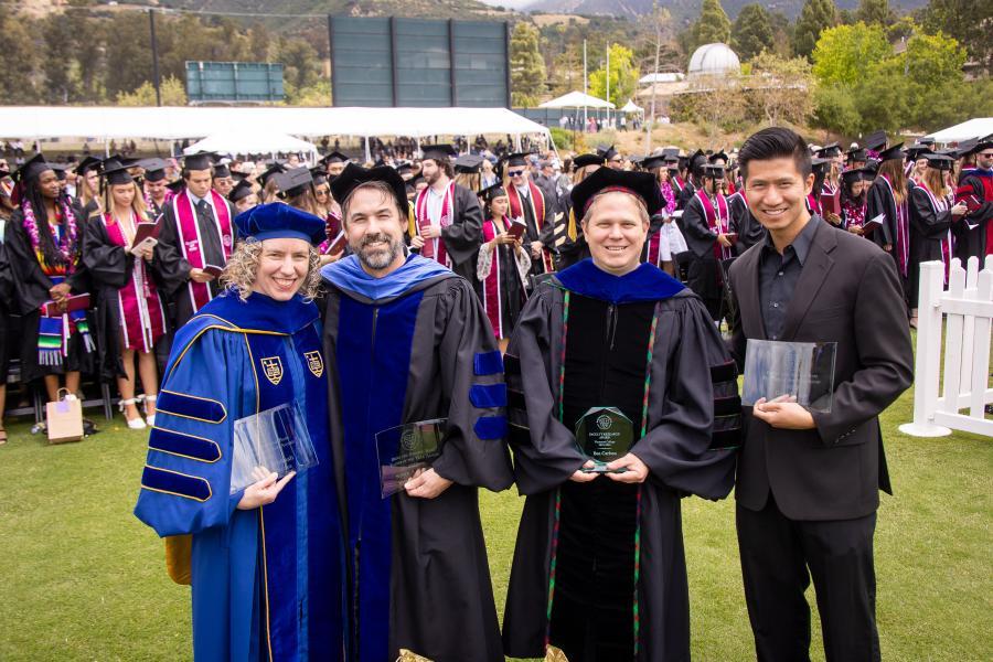 Professors Meredith Whitnah, Steven A. Rogers, Benjamin Carlson and Daniel Gee '13