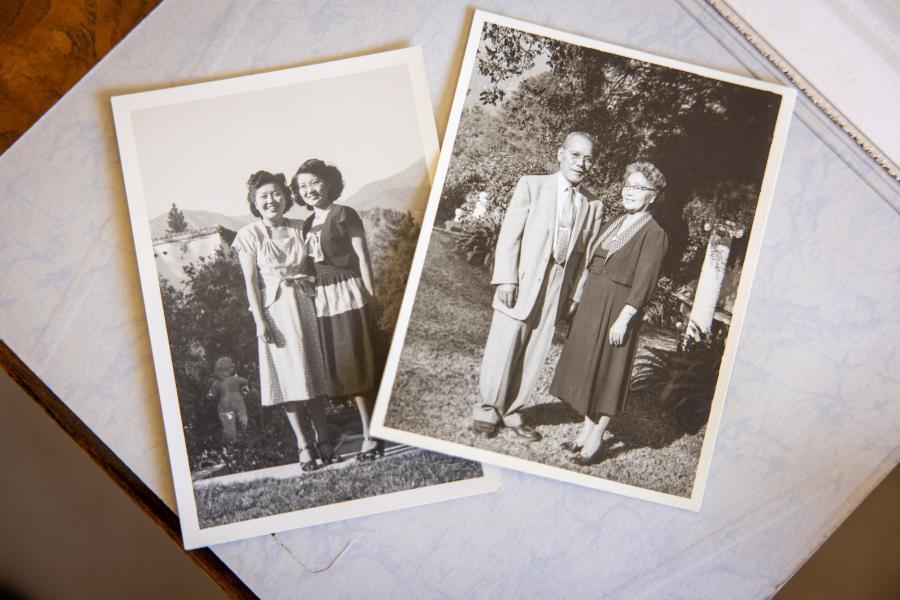 Left to right: Dorothy (aunt), Kikkie (mother), grandfather and grandmother on the Brundage Estate in Montecito.