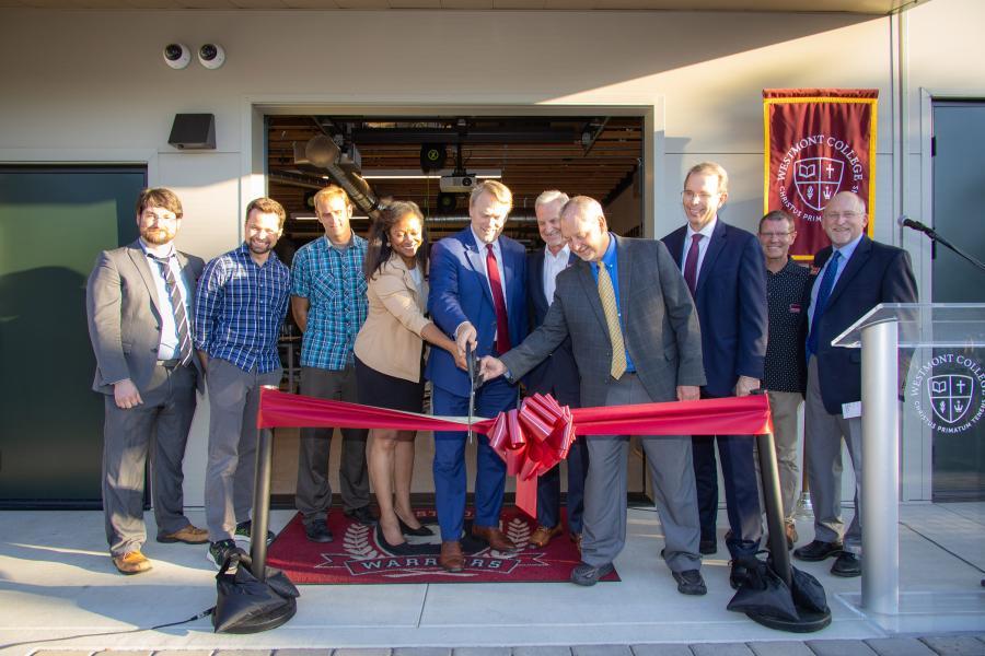 Westmont trustees and faculty cut the ribbon to the new engineering building