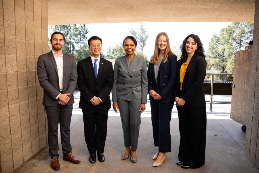 Micah Fields, David Shiang, Condoleezza Rice, Kate Robinson and Leila Shawrieh