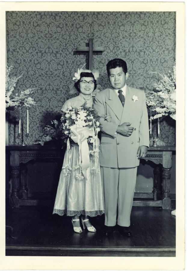 Joe and Kikkie (Nomura) Mori got married at El Montecito Presbyterian Church in August 1950.